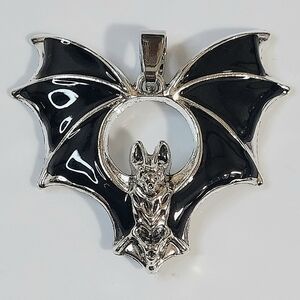 Silver and Black Bat Necklace Pendant